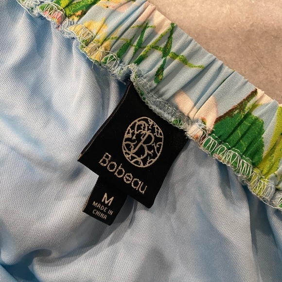 Bobeau Size M Light Blue Floral Elastic Waist Flowy Lined Maxi Skirt - Picture 10 of 10